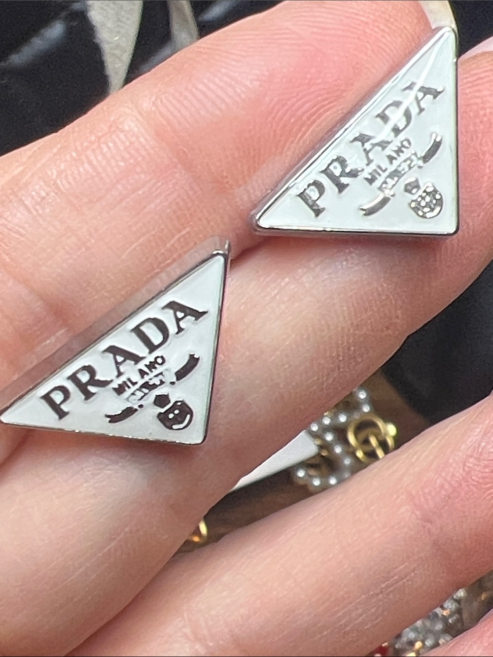 White Triangle Logo Stud Earrings